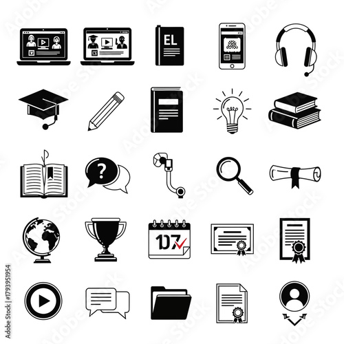 Mastering knowledge and achievement with icons for learning, success, and digital education, conveying growth and inspiration for modern learners