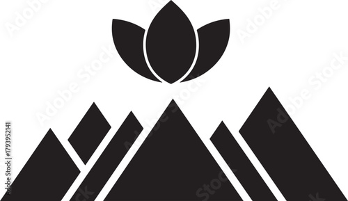 Sacred Ascent: A minimalist yet profound depiction of mountains crowned by a lotus, this visual symbolizes spiritual growth, resilience, and the beauty of nature's serenity.
