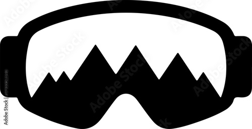 Ski goggles reflecting mountain peaks silhouette icon