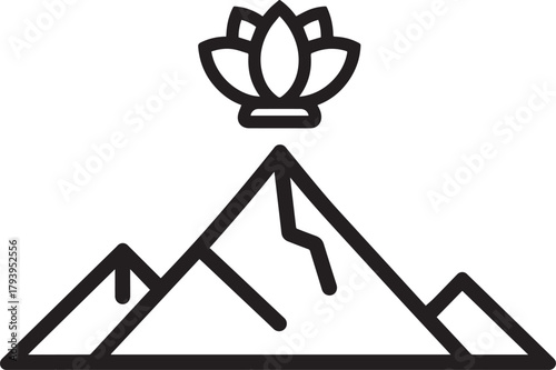 Zenith of Serenity: An ethereal illustration embodies the pinnacle of inner peace, depicting a majestic mountain range beneath a blooming lotus flower.