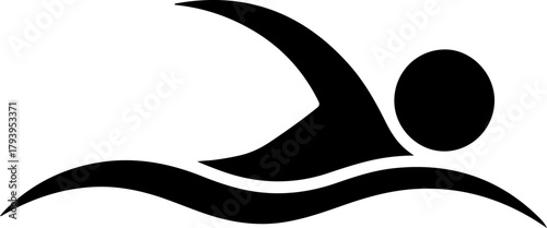 Black silhouette of a swimmer in motion on stylized water waves