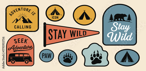 Adventure and Wilderness Icons Explore the Mountains, Stay Wild, and Seek Adventure in Nature's Embrace