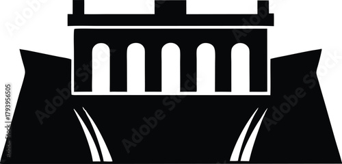 Water Dam Silhouette Vector – Hydroelectric Power & Reservoir Icon
