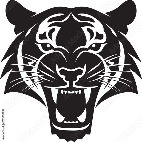 Tiger Head Silhouette: A striking silhouette of a tiger head, capturing the raw power and intensity of the animal, designed with sharp lines and bold contrasts.