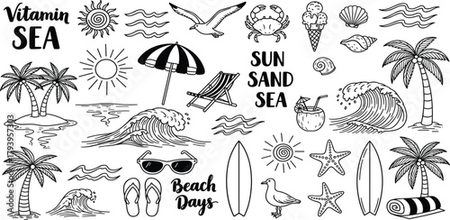 Seaside Summer Doodle Collection Sun, Sand, and Relaxation