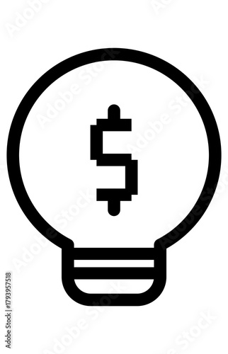 Outline icon lightbulb with dollar sign inside. Financial innovation or money saving concept. Bright idea investment strategy graphic.