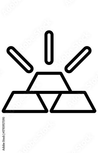 Outline icon three shining gold bars. Precious metal asset wealth reserve. Golden investment resource graphic symbol.