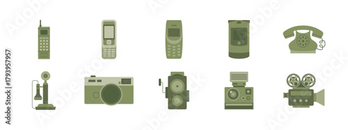 Vintage vector icon set. Solid vector icons. Flat illustration concept.