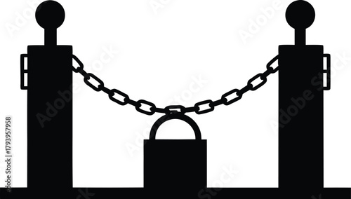 Locked Gate Silhouette Vector – Security Fence and Chain Lock Icon for Safety Design