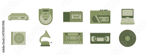 Vintage vector icon set. Solid vector icons. Flat illustration concept.