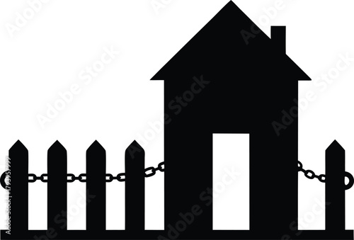 Locked Gate Silhouette Vector – Security Fence and Chain Lock Icon for Safety Design
