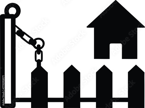 Locked Gate Silhouette Vector – Security Fence and Chain Lock Icon for Safety Design