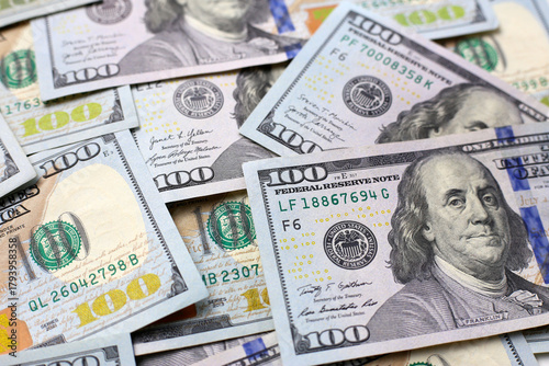 U.S. one hundred dollar banknotes.