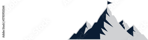 Ascent to Excellence: A conceptual illustration depicting the majestic peaks of a mountain range, a flag signifying the pinnacle of success and achievement.