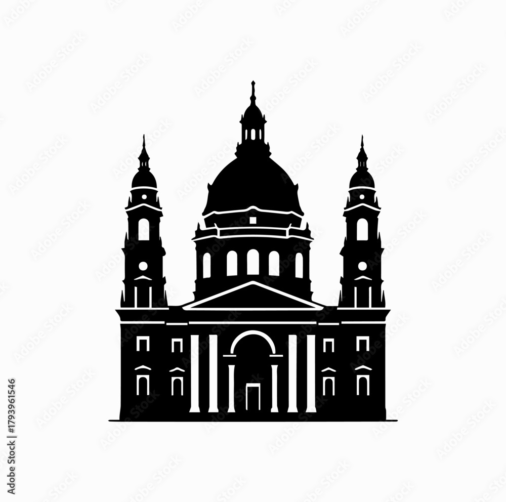 Fototapeta premium St. Stephen’s Basilica Silhouette – Budapest Landmark Vector