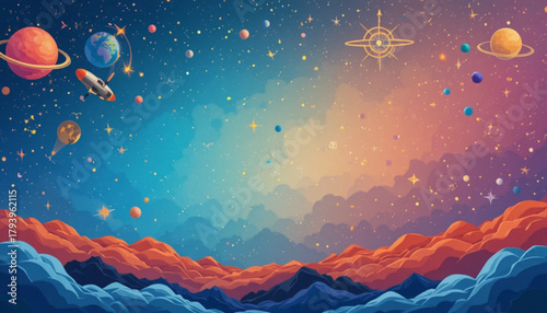 Flat colored space themed background 