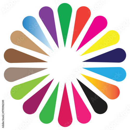 A striking abstract graphic design showcasing a vibrant palette of radial teardrop shapes. Ideal for backgrounds, branding, and creative projects.