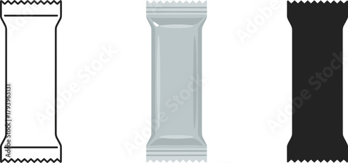 Rectangular Packet or Sachet Icon Set - Outline, Color, and Silhouette Vector