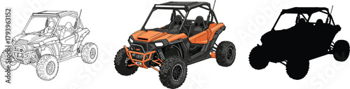 Off-Road UTV/Side-by-Side Vehicle Icon Set - Outline, Color, and Silhouette Vector
