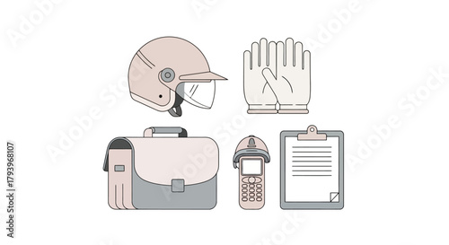 Collection of Personal Safety Equipment and Devices for Workplace or Sports Use