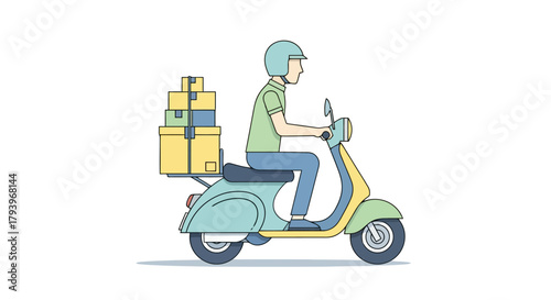 Delivery Person Riding a Scooter with Packages in Urban Environment