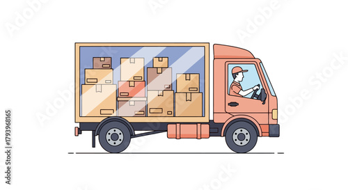 Delivery Truck Packed Full of Cardboard Boxes Logistics and Shipping Vector Illustration