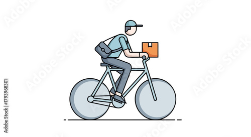 Modern Delivery Service Man Riding Bicycle with a Parcel