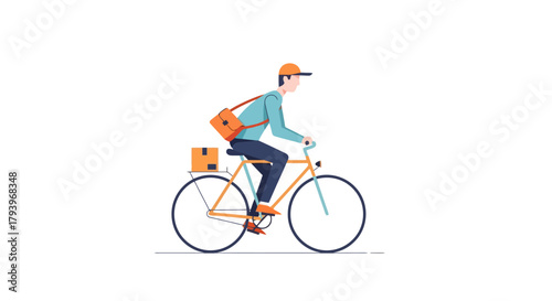 Happy Professional Cycling Commuter Riding Bicycle with Package for Eco Friendly Transportation