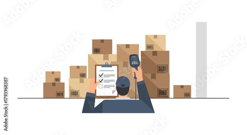 Smartphone Delivering Package Tracking Notifications with Express Shipping Boxes in Warehouse