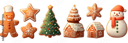 Cartoon christmas gingerbread cookies set. Xmas gingerbreads sweets star snowflake tree man, noel holiday decoration vector illustration