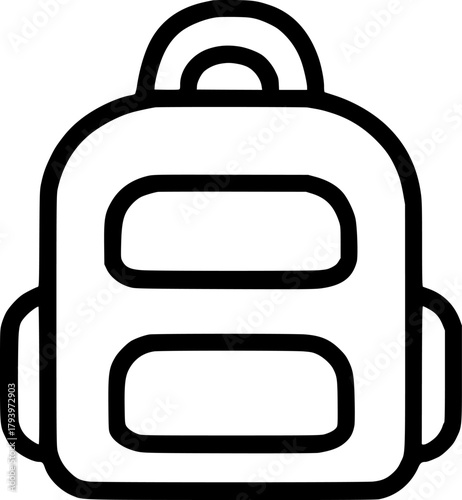 An outline icon representing a backpack, school bag, travel gear, hiking pack, or luggage item