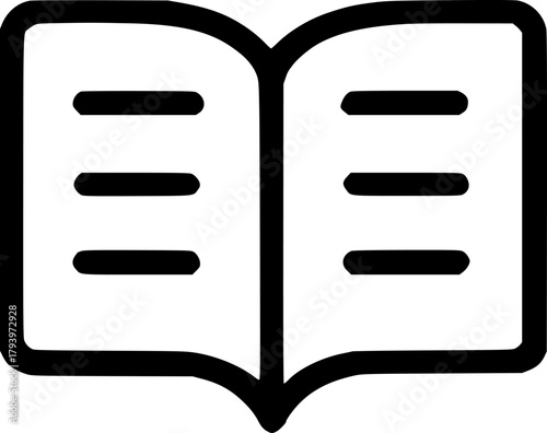 An outline icon representing an open book, reading, studying, literature, knowledge, and educational resources