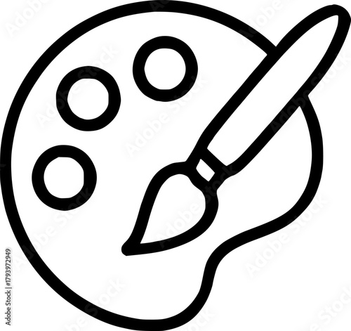 An outline icon representing a painter's palette, colors, art, creative design, painting, and graphic concepts