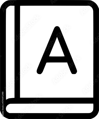 An outline icon representing a dictionary, language learning, vocabulary, definition, and educational book