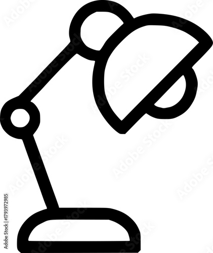 An outline icon representing a flexible desk lamp, study light, illumination, office, and reading environment