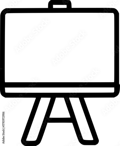 An outline icon representing an easel, canvas, whiteboard, presentation display, art, and teaching concept