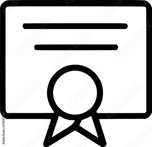 An outline icon representing a diploma, certificate, formal award, graduation document, and professional qualification