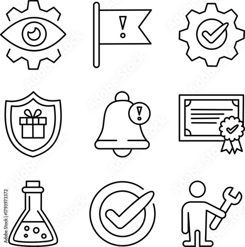 Essential Line Icons for Inspection Quality Control Alerts and Maintenance