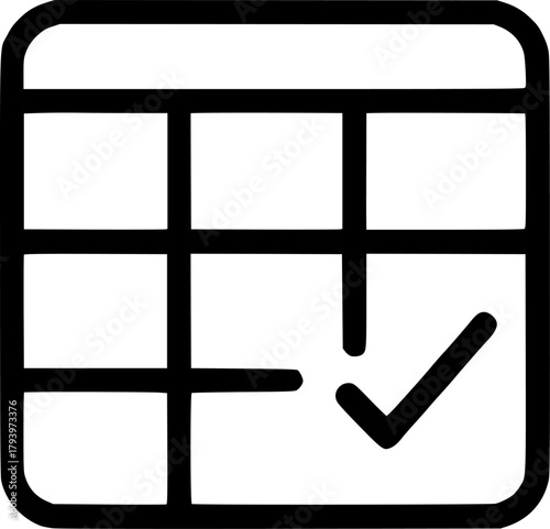 An outline icon representing a timetable, grid schedule, confirmed task, checklist completion, or planned event