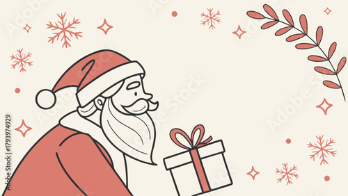 Santa claus with gift christmas holiday season festive vector illustration drawing background design template
