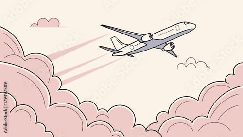 Airplane flying in the sky travel design commercial aviation journey passenger plane transportation vector art
