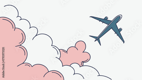 Airplane flying in the sky with clouds travel transportation aviation flight journey adventure holiday 100