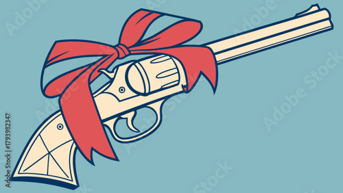 Gun violence awareness with gift wrapped revolver and red ribbon for gun control advocacy design