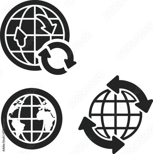 Global network connection and data exchange icons earth digital technology vector symbols vector