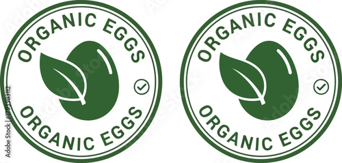 Organic eggs labels circular badge design fresh natural food quality assurance stamp authentic product seal vector