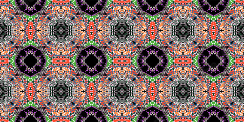  Contemporary Ethnic or Tribal Pattern with Bright Dots. wallpaper interior. 

Purple, Orange, and Green Tiling Design. 

Abstract Swirl and Dot Mandala Repeating Art. Decorative Ornate
