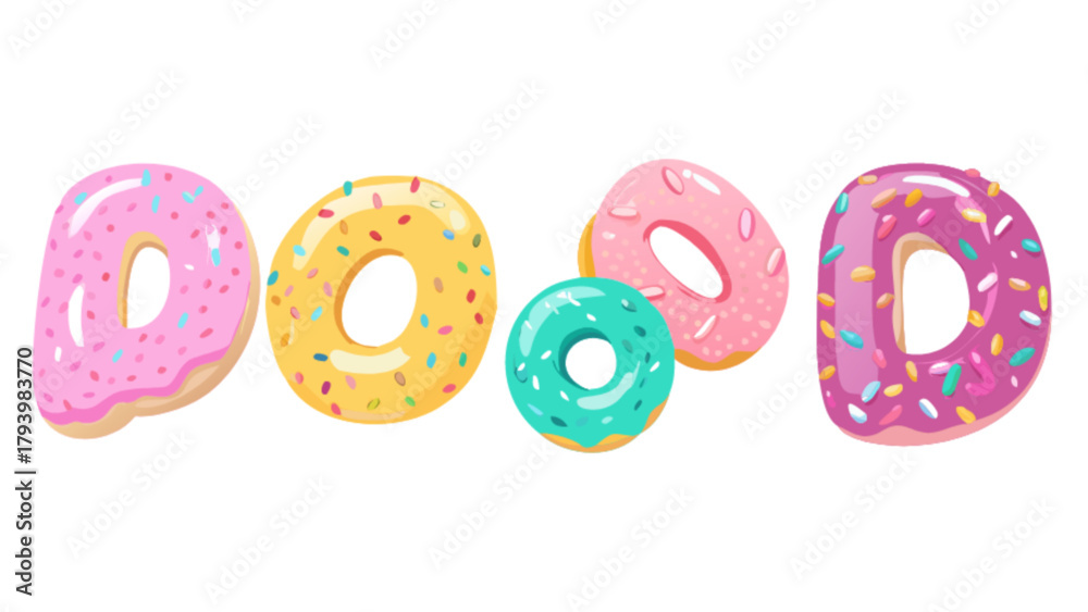 Fototapeta premium Donut vector art illustration of colorful donuts with sprinkles for bakery shop and sweet dessert design