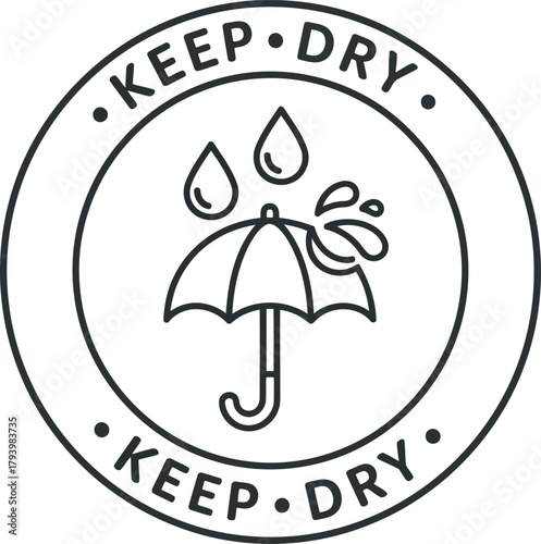 Keep dry seal icon fragile handling symbol umbrella water drops warning label vector