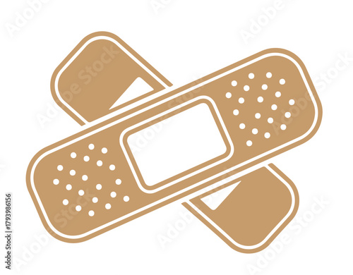 An illustration of two crossed beige bandages on a white background, perfect for representing first aid, healthcare, and the healing process