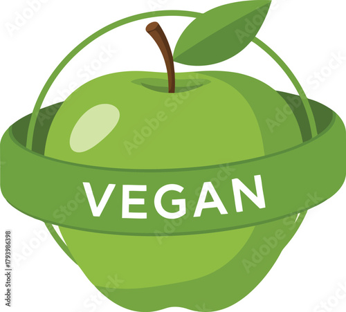 Green apple symbol with vegan label healthy food concept fresh fruit eco friendly nutrition labeling vector